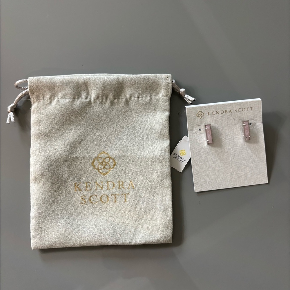Kendra Scott Lady Stud Earrings Rose Quartz Pink & Silver New with tags! - Picture 8 of 8